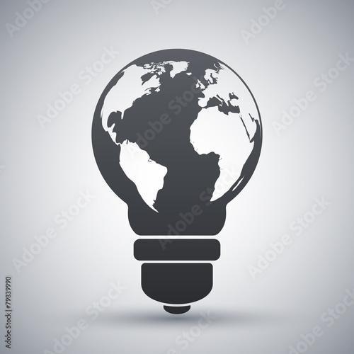Vector light bulb icon with world map