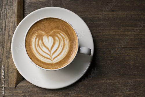 Latte art coffee on grained wood #79840347