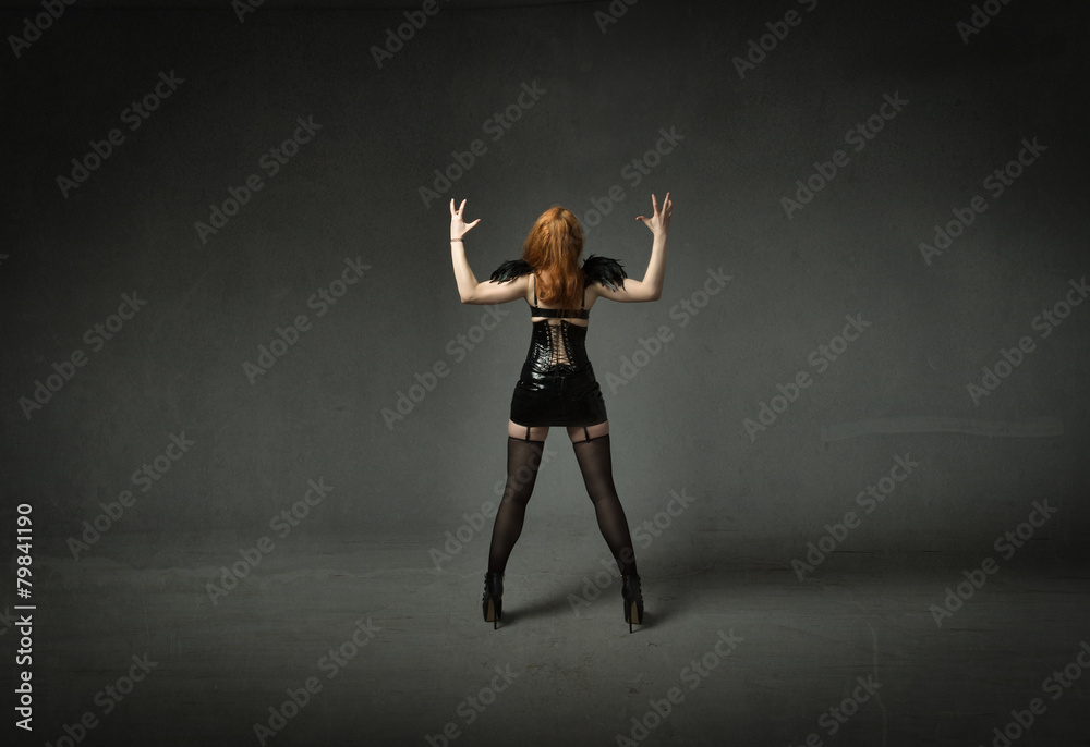 gothic girl back side and arms up