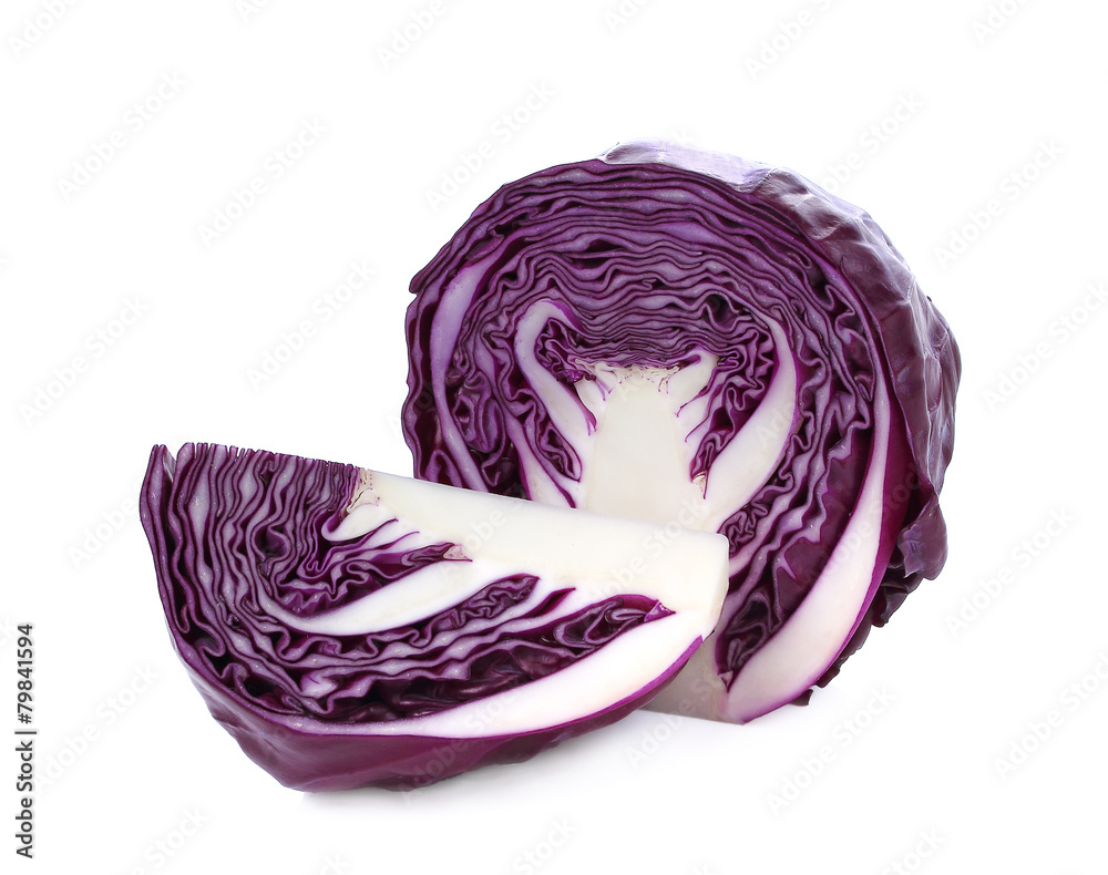 Fototapeta premium Red cabbage, violet cabbage isolated on whiteRed cabbage, violet