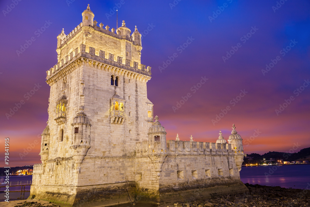 Belem tower at night. Lisbon, Portugal