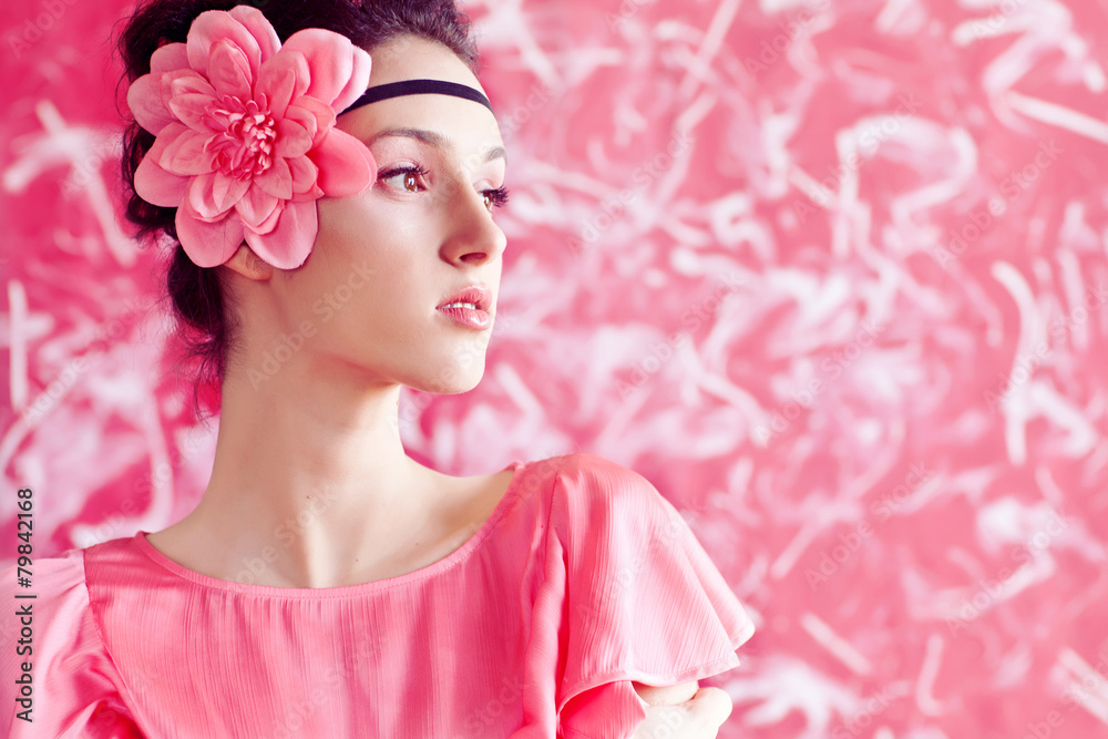 Fototapeta premium female in pink dress posing