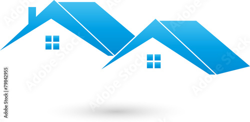 Logo, Immobilien, Zwei Häuser, Dächer