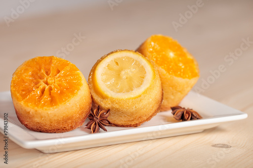 Cup-cake close-up topped with citrus