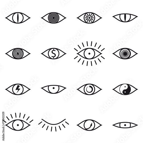 Set of Various Eye Icons on White Background