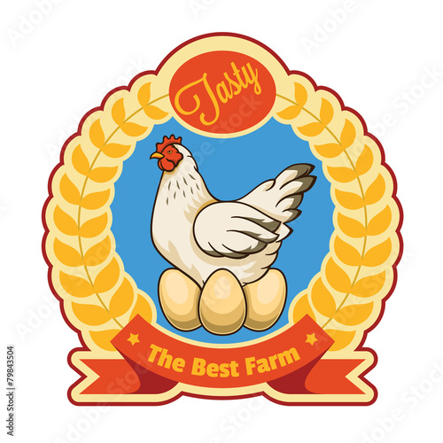Chicken and eggs badge. Vector illustration