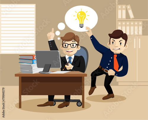 Man is stealing Idea. Vector flat illustration