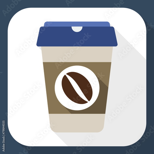 Coffee cup flat icon with long shadow