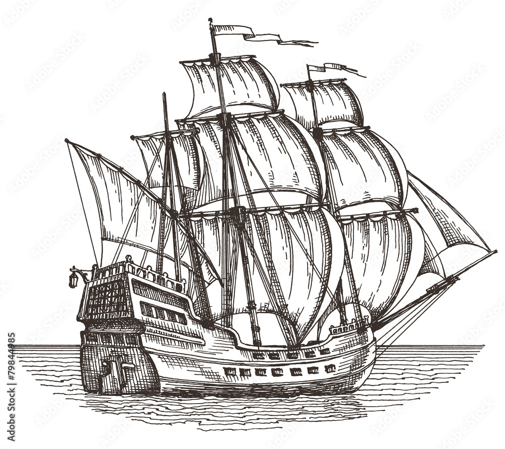 Naklejka premium ship on a white background. sketch. illustration