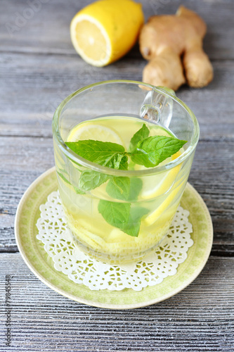 Ginger tea with mint leaves