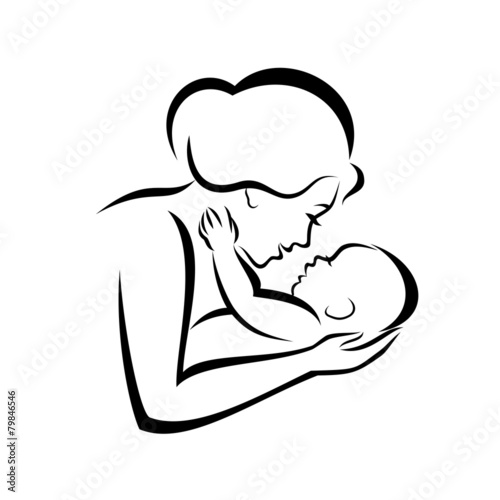 mother and baby stylized vector symbol