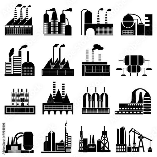 Industrial buildings icons set