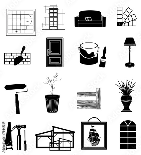 Interior design icons set