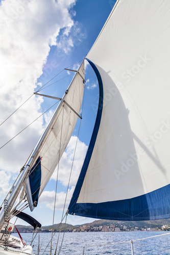 View of the sails and mast tilt in the wind