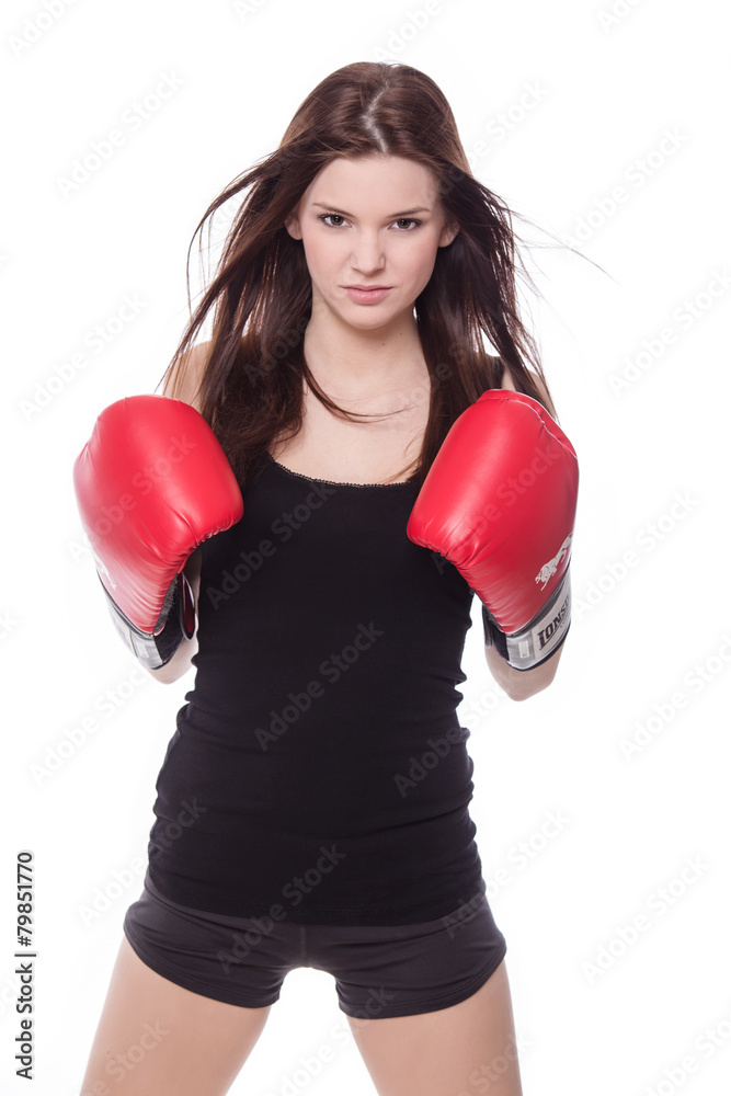 Healthy sporty boxer girl in white background. Healthy sporty boxer girl in white background.