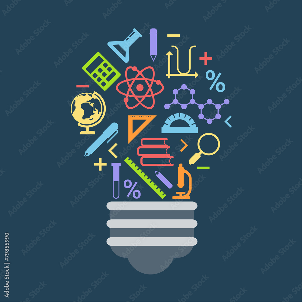 Light bulb shape idea concept formed by education icons Stock Vector ...