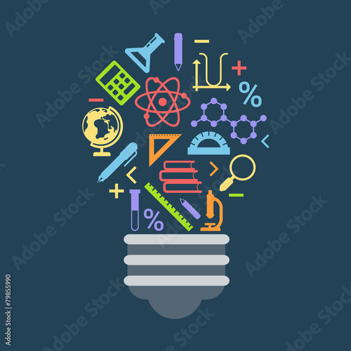 Light bulb shape idea concept formed by education icons