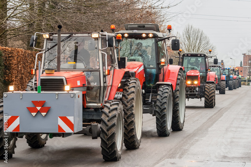 Demonstration by angry farmers with rows of tractors