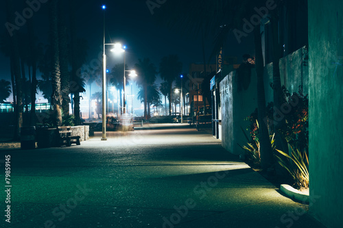 The Oceanfront Walk at night, in Santa Monica, California. photo