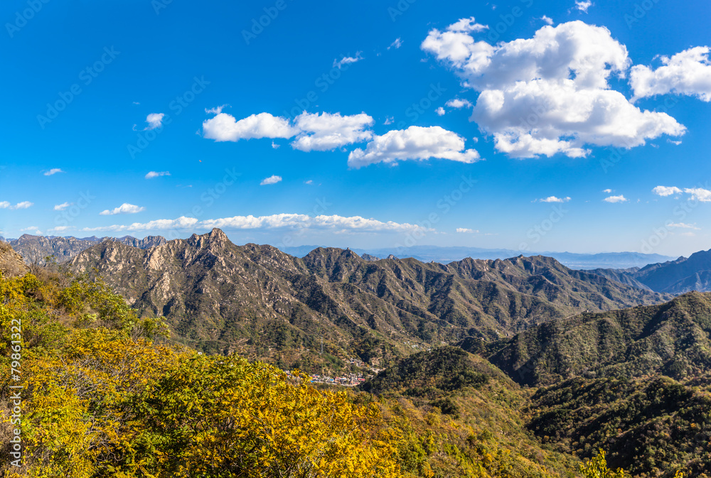 Panorama view of mountains with great wall