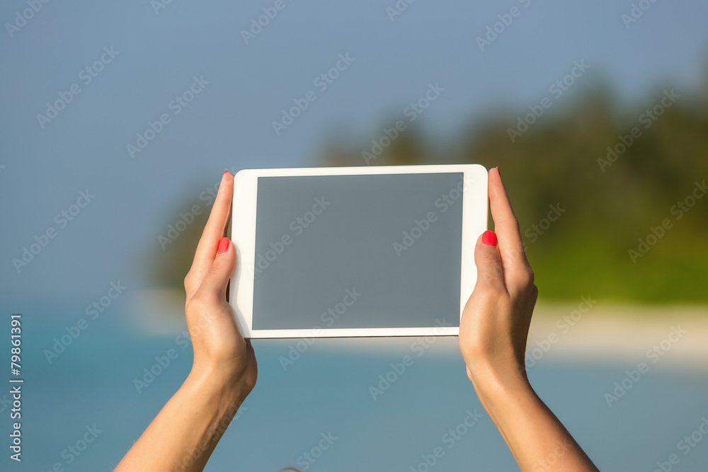 Concept of internet and communication. blank empty tablet comput