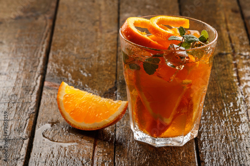 Refreshing lemonade with oranges and mint