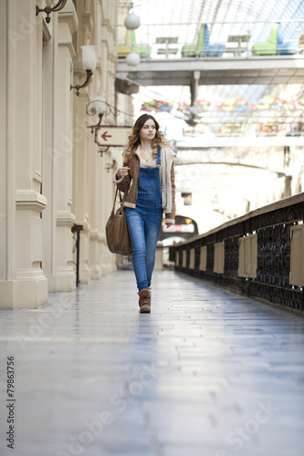 Free Download Portrait of a young girl in denim overalls - GFXLoad