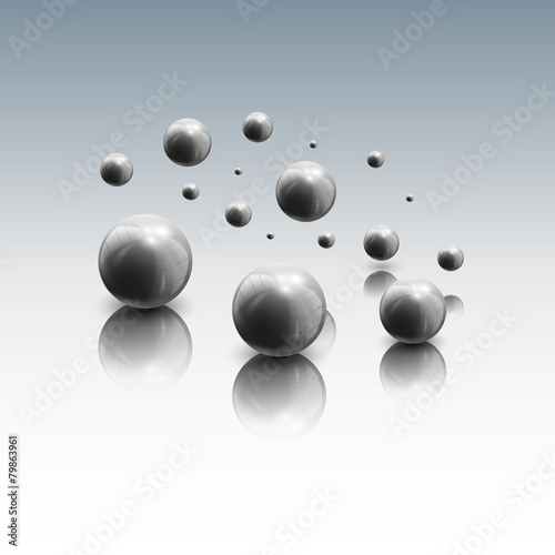 Spheres in motion on gray background, vector illustration