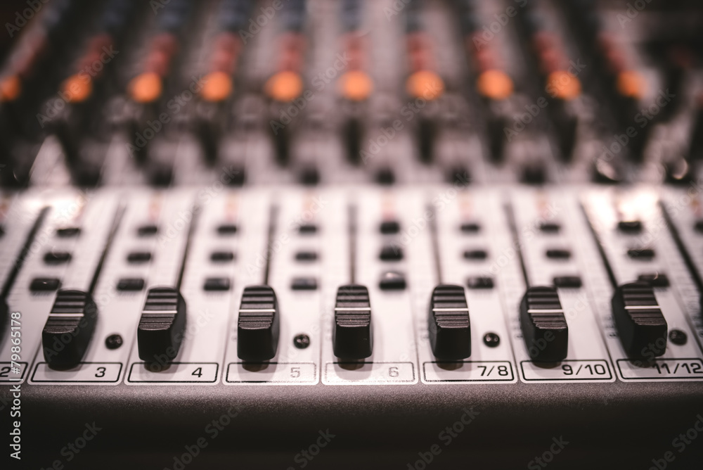 Sound studio recording equipment, music mixer controls