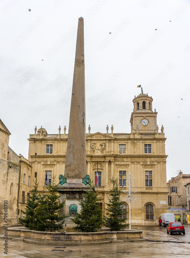 Obelisk on the Place de la Republique in Arles, France