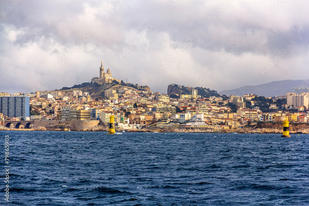 Naklejka premium View of Marseille from Mediterranean Sea - France