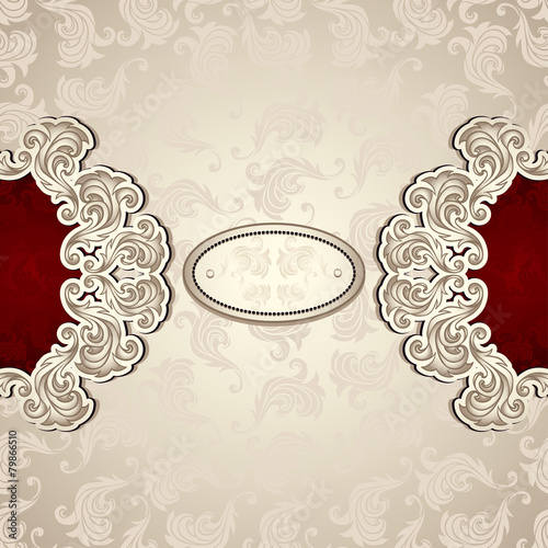 Vintage background with seamless pattern in pearly beige and red