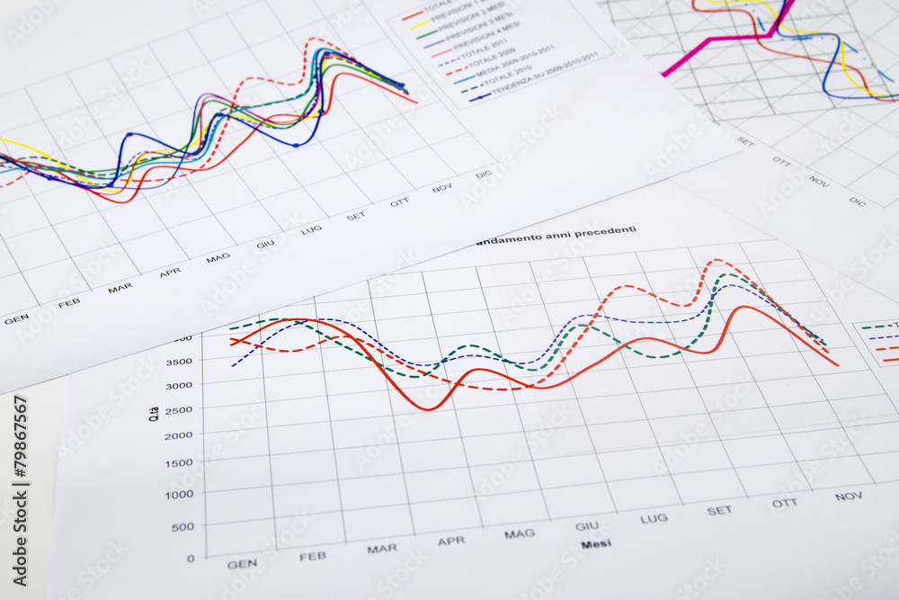 stack of paper documents with financial reports and statistic in stack of paper documents with financial reports and statistic in