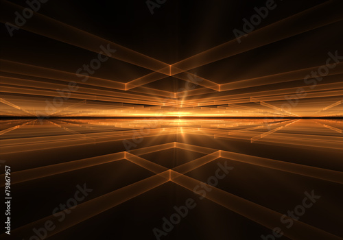 Orange Geometrical Horizon With Rays Of Light