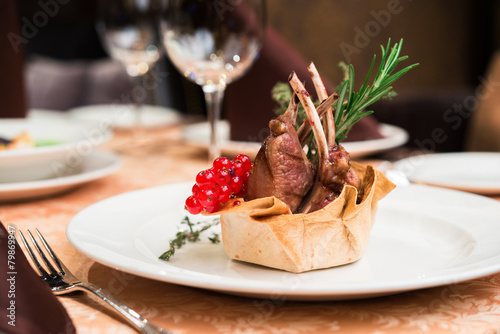 roasted rack of lamb in a restaurant