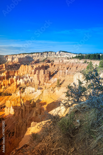 Line of Long Sandstone Cliffs of Bryce Canyon National Park in t