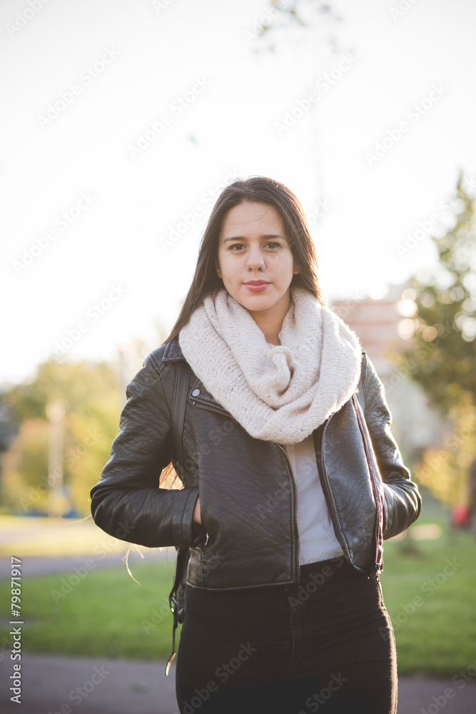 young beautiful long hair woman in town young beautiful long hair woman in town