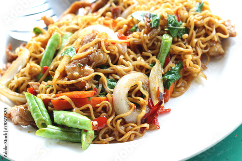 Stir fried noodle spicy in pork