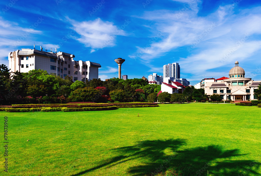 Park and modern building in Shanghai, China Park and modern building in Shanghai, China