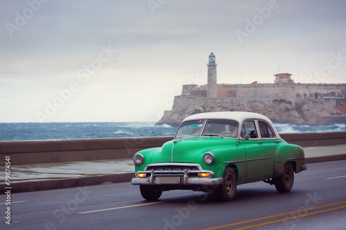 Photography Classic old car on streets of Havana, Cuba