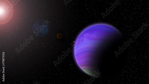 Fototapeta Naklejka Na Ścianę i Meble -  Violet planet with Rising Sun