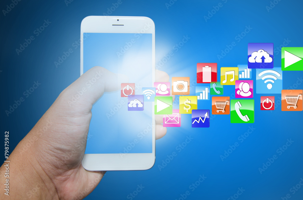 Modern smart phone with application pop up touch screen. Modern smart phone with application pop up touch screen.