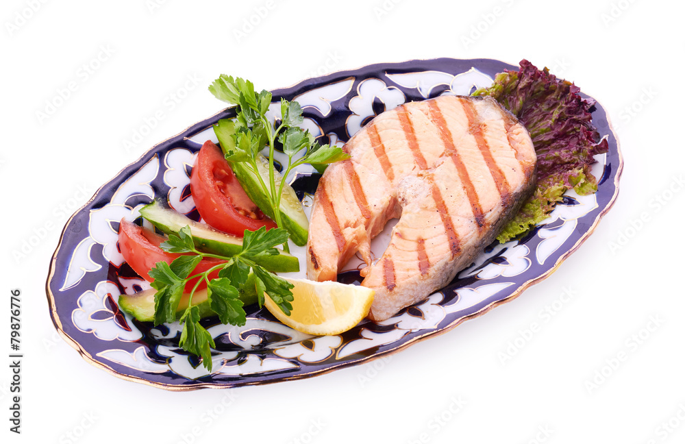 grilled salmon with asparagus, pea, yellow peppers, carrots and grilled salmon with asparagus, pea, yellow peppers, carrots and