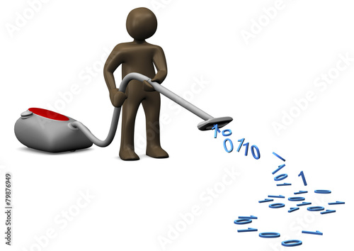 Comicfigur, Staubsauger, Datenbereinigung, 3d illustration