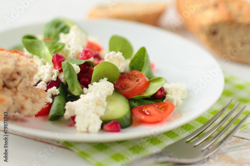 Helathy salad with dieting cheese and fresh vegetable