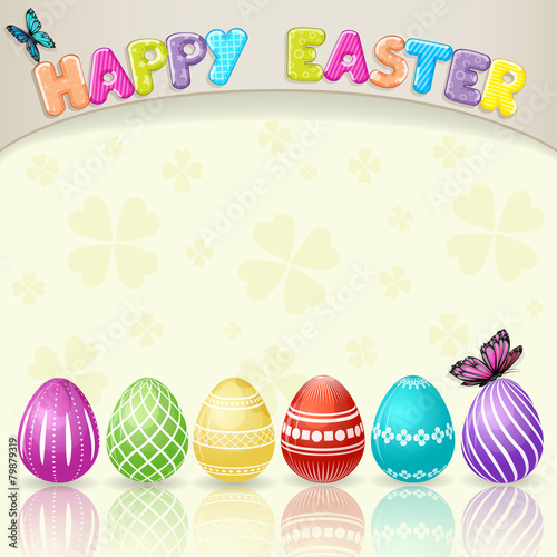 Easter background with Easter eggs and butterfly