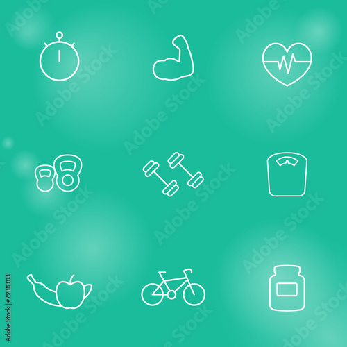 line white fitness icons on blur background vector, eps10