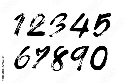 Numbers 0-9 written with a brush on a white background