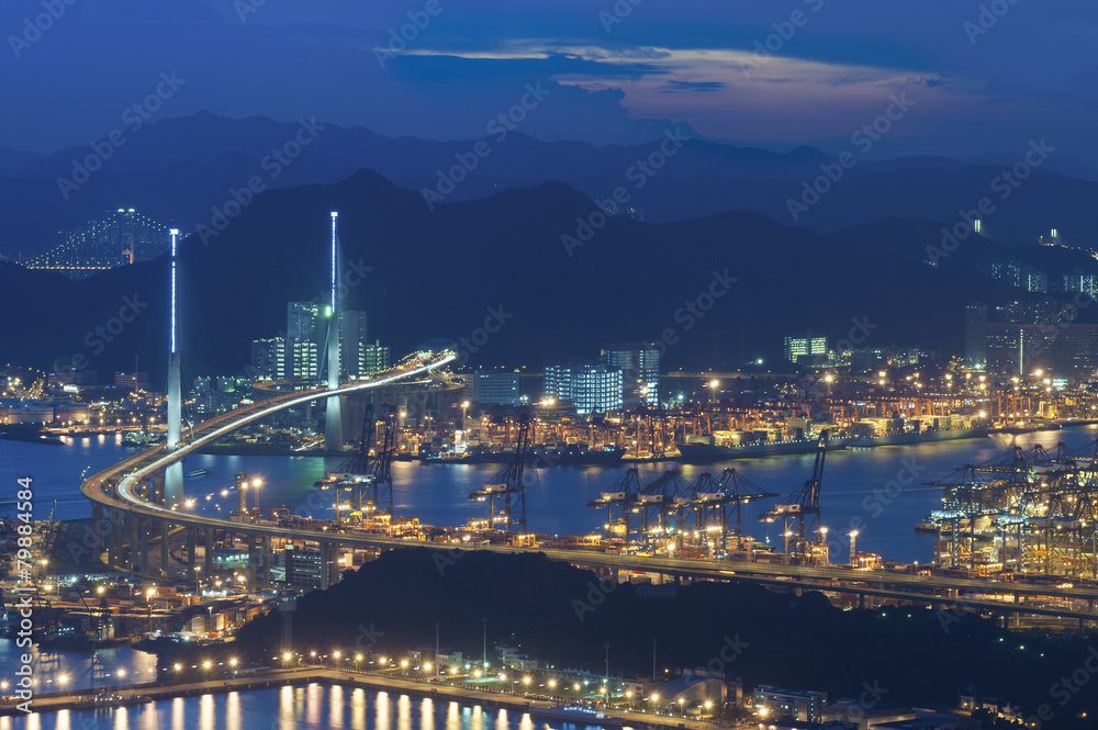 Fototapeta premium Bridge and cargo port in Hong Kong