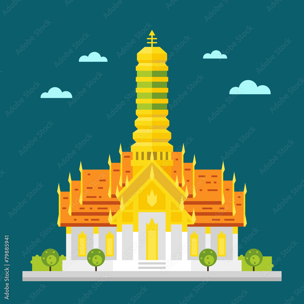 Naklejka premium Fabulous temple of Thailand flat design